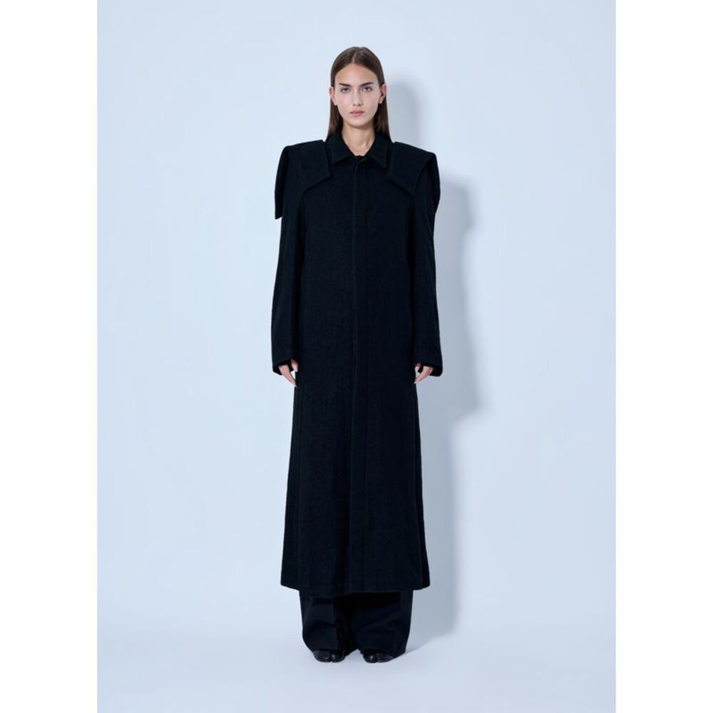 Yohji Yamamoto Women Shrink Serge Paneled Shoulder Long Coat